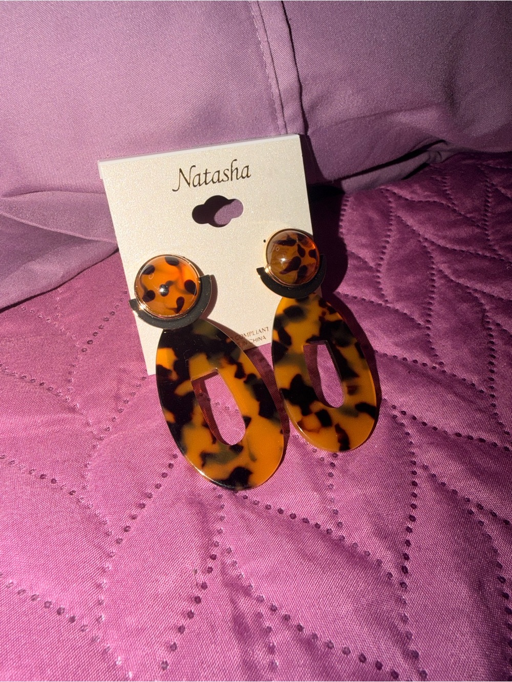 Natasha Couture Tortoiseshell Drop Earrings - Amber & Black
